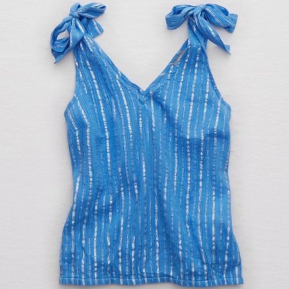 Tie Shoulder Top With Silver Stripes
